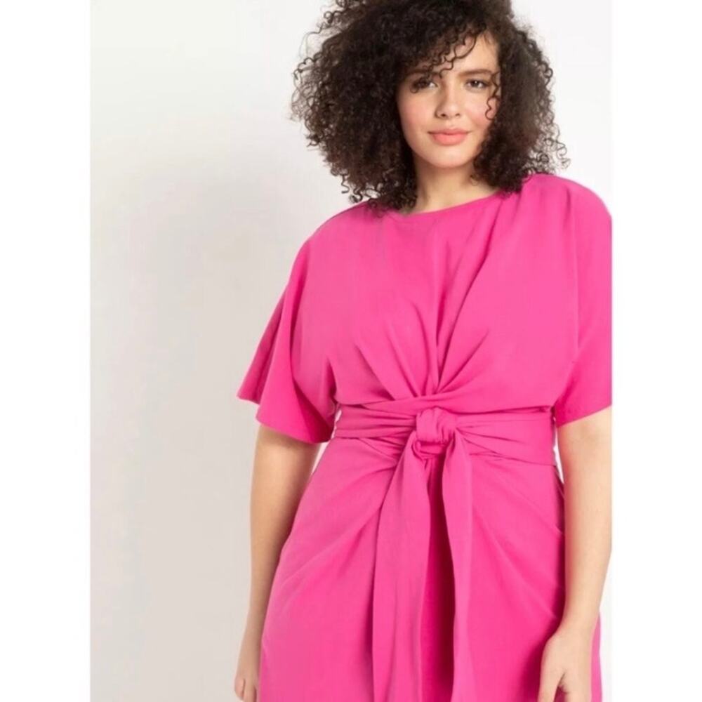 Eloquii Pink Cross Front Waist Tie Flutter Sleeve Midi Dress Sz.24W NWT - Picture 4 of 16